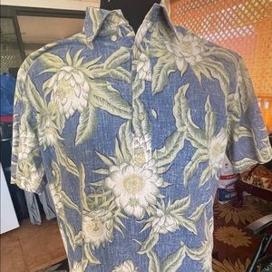 PreOwned Reyn Spooner Men’s 3/4 Button Hawaiian Shirt Blue Floral Men's Medium